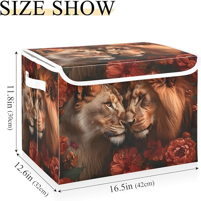 AIXIWAWA Lidded Storage Cube (Lions Love) Fabric Foldable Closet Bins with Flip Lid and Handles Organizer Basket Container 16.5 x 12.6 x 11.8 IN