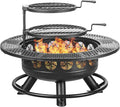 36 Inch Fire Pit with 2 Cooking GrillsOutdoor Wood Burning BBQ Firepit with Lid 3-in-1 Outdoor Fire Pit for Backyard Deck Bonfire Patio Picnic(Black)