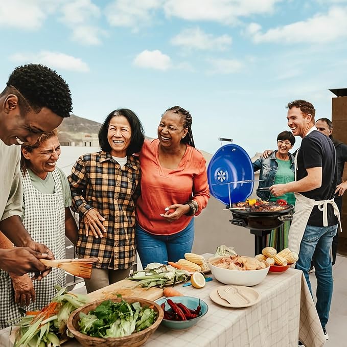 Electric BBQ Grill Techwood 15-Serving Indoor/Outdoor Electric Grill for Indoor &amp Outdoor Use Double Layer Design Portable Removable Stand Grill 1600W