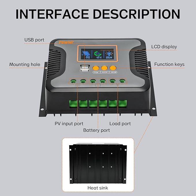 PowMr 30A PWM Solar Charge Controller 12V 24V 36V 48V Auto LCD Display and Dual USB Output Fit for AGM Gel FLD Lead-Acid and Lithium Battery【Update Version】