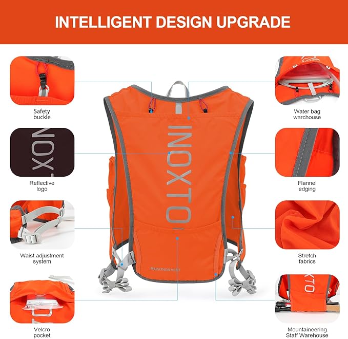 INOXTO Running Hydration Vest BackpackLightweight Insulated Pack with 1.5L Water Bladder Bag Daypack for Hiking Trail Running Cycling Race Marathon for Women Men
