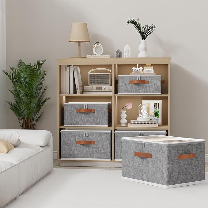 OUTBROS Large Storage Bins with Lid Foldable Bags Wardrobe Organiser with Handle and Zipper Used for storing clothes blankets pillows 19.7 x 15.7 x 11.8 inch 2-Pack