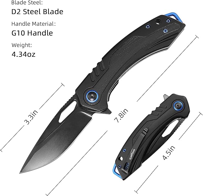 ALBATROSS Valentine‘s Gift for Him EDC Folding Knife 3.3” Black D2 Steel Blade Black Aluminum &amp G10 Handle Ball Bearing Flip Thumb Hole Gift Box