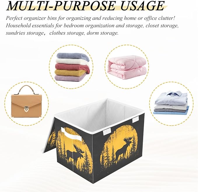 Storage Cube with Lid Moose Silhouettes Print 16.5×12.6×11.8 IN Collapsible Large Capacity Foldable Storage Basket Bin Organizer