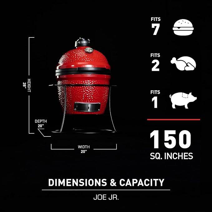 Kamado Joe Joe Jr 13.5-inch Portable Ceramic Charcoal Grill with Grill Stand Stainless Steel Cooking Grate Heat Deflectors and Ash Tool in Red Model KJ13RH