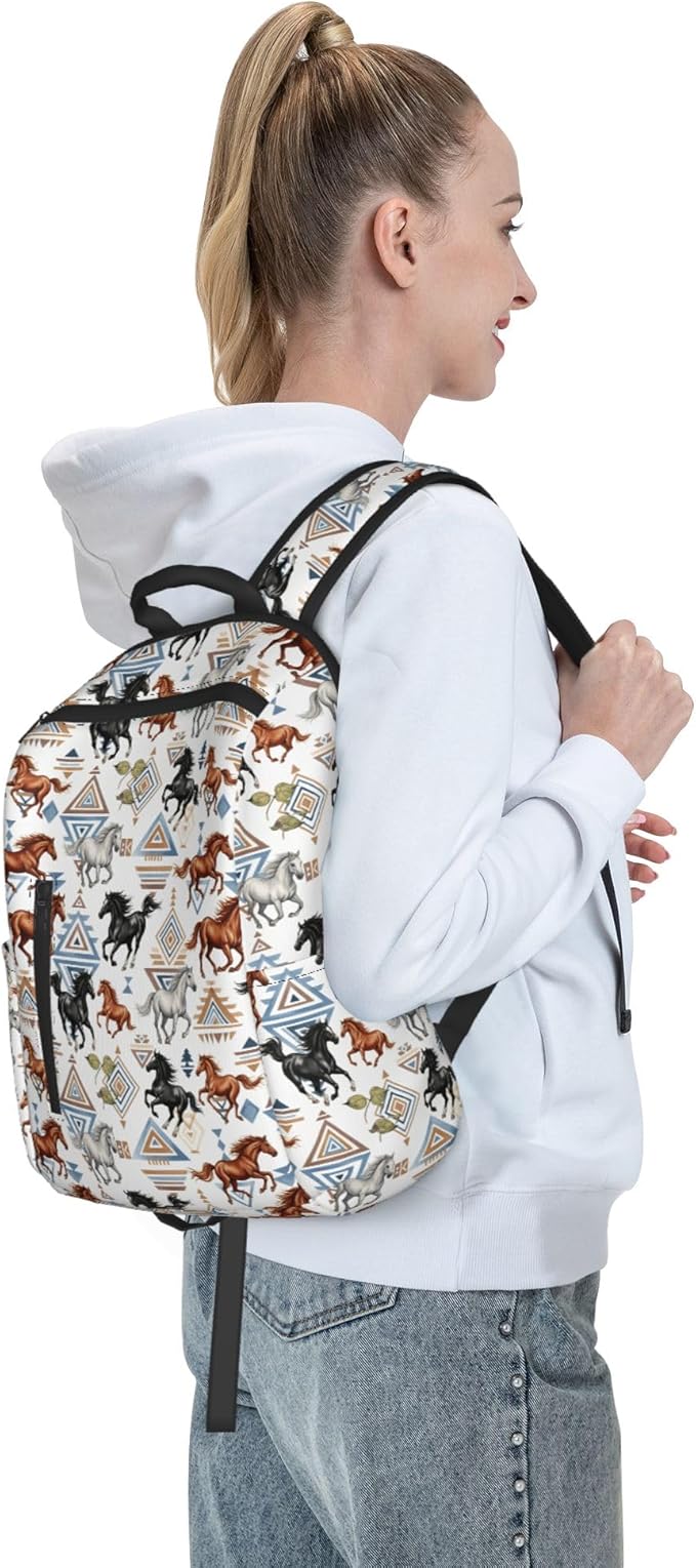 Cool Wild horses western tribal Backpack with Adjustable Padded Straps Backpacks for Running Travel Hiking Camping