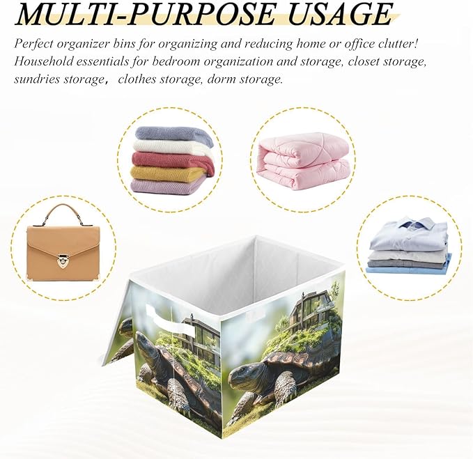 Storage Cube with Lid House Turtle Print 16.5×12.6×11.8 IN Collapsible Large Capacity Foldable Storage Basket Bin Organizer