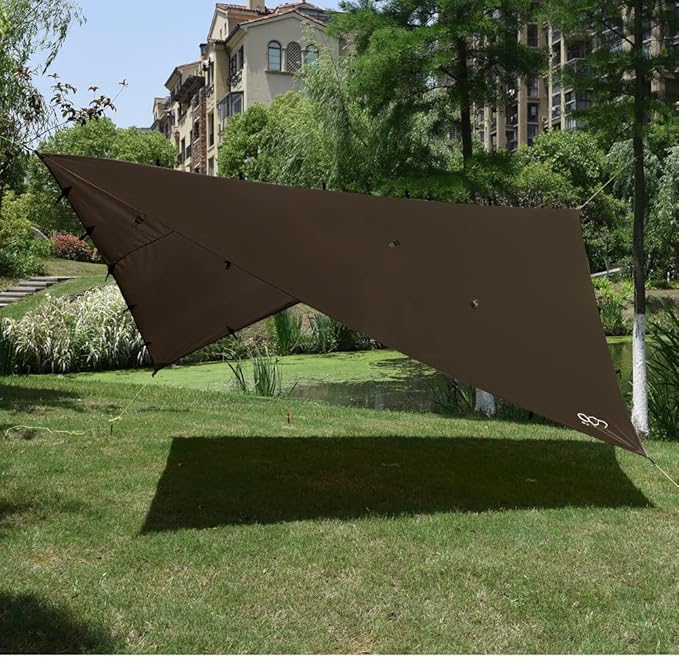 Gold Armour Rainfly Tarp Hammock Premium 14.7ft/12ft/10ft/8ft Rain Fly Cover Waterproof Ultralight Camping Shelter Canopy Survival Equipment Gear Camping Tent Accessories (Brown 10ft x 10ft)