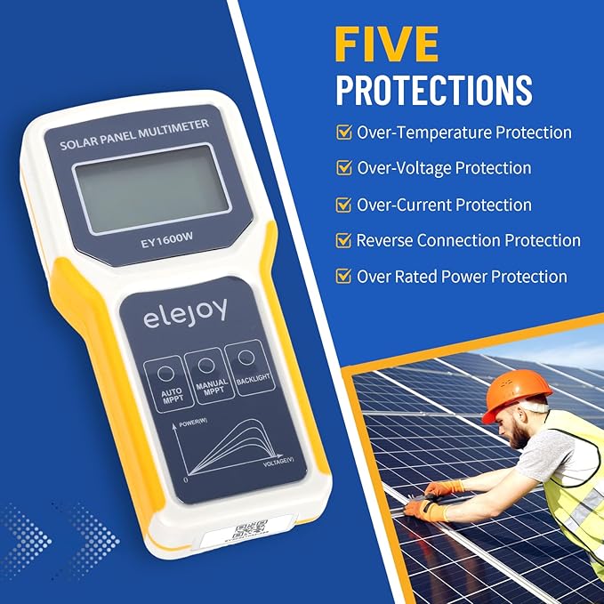 1600W Solar Panel Tester MPPT Photovoltaic Multimeter &amp Watt Meter Smart Portable Tool for Solar PV Panel Data &amp Troubleshoot Measures Power Output Performance and Open Circuit Voltage
