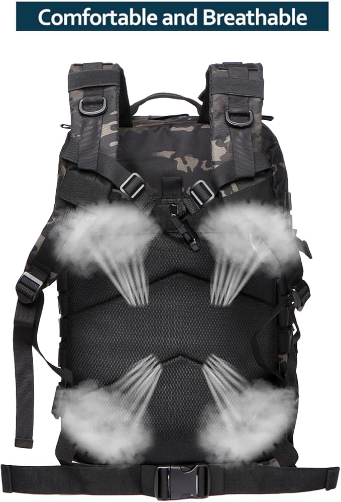 50L Sturdy Nylon Waterproof Fishing Hunting Backpack Outdoor Military Rucksacks Tactical Sports Camping Hiking Bags (Camo Black)