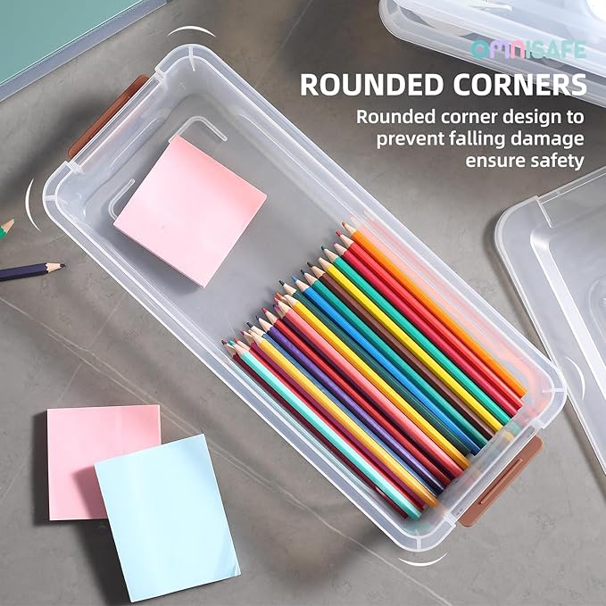 Plastic Storage Bin with Lid Stackable Design Clip Box for Crafts Supplies and Office Items Container (8 Pack 4 Quart Brown)