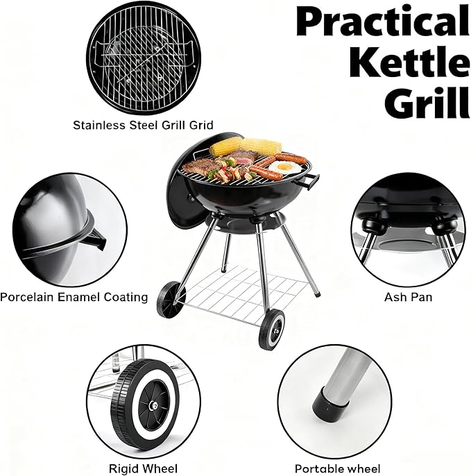 Kettle Charcoal Grills - 18 inch Kettle grills with lidsuitable for camping backyards and patios (18inch)