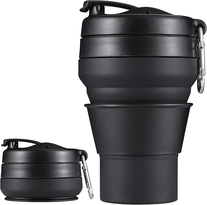 Collapsible Coffee Cup 2 Pack 20 OZ 600ml Silicone Travel Folding Cup Leak Proof BPA Free Portable Cup Travel mug with Lids for Camping hiking