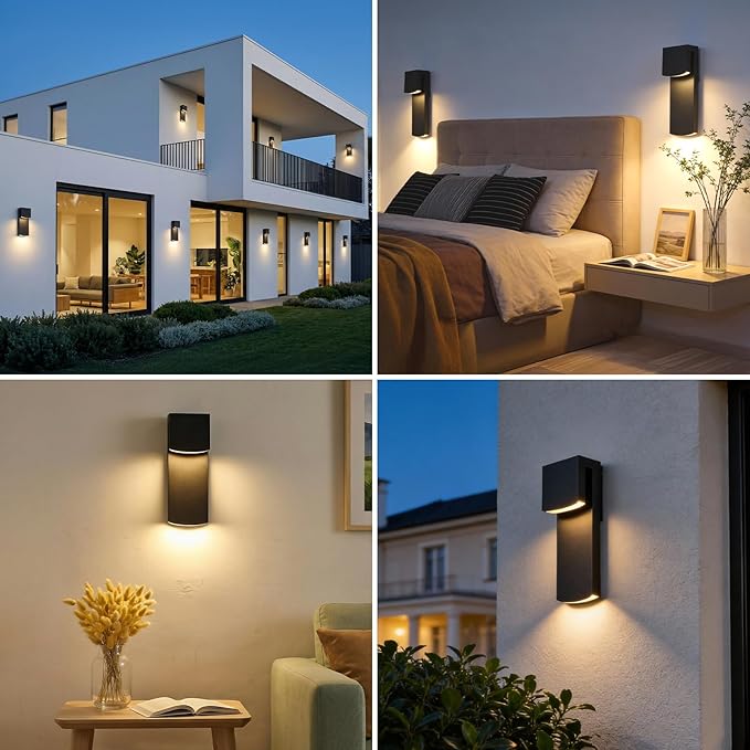 IP65 Waterproof Outdoor Modern LED Wall Light Fixtures Black Exterior Wall Sconces 32W 3000K Porch Patio Light Fixture Outdoor Wall Lights Outside Lights for House Garage Front Door 2 Pack