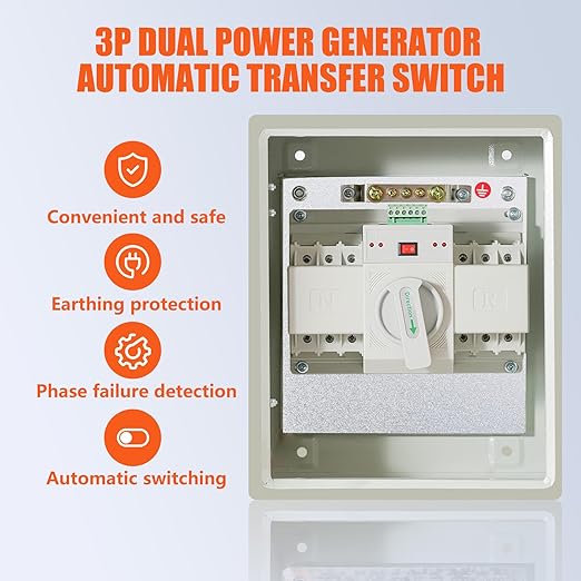 Automatic Transfer Switch 125-Amp for Generator Dual Power Transfer Panel 3P 120/240V with Manual &amp Automatic Modes - Seamless Power Switching Solution