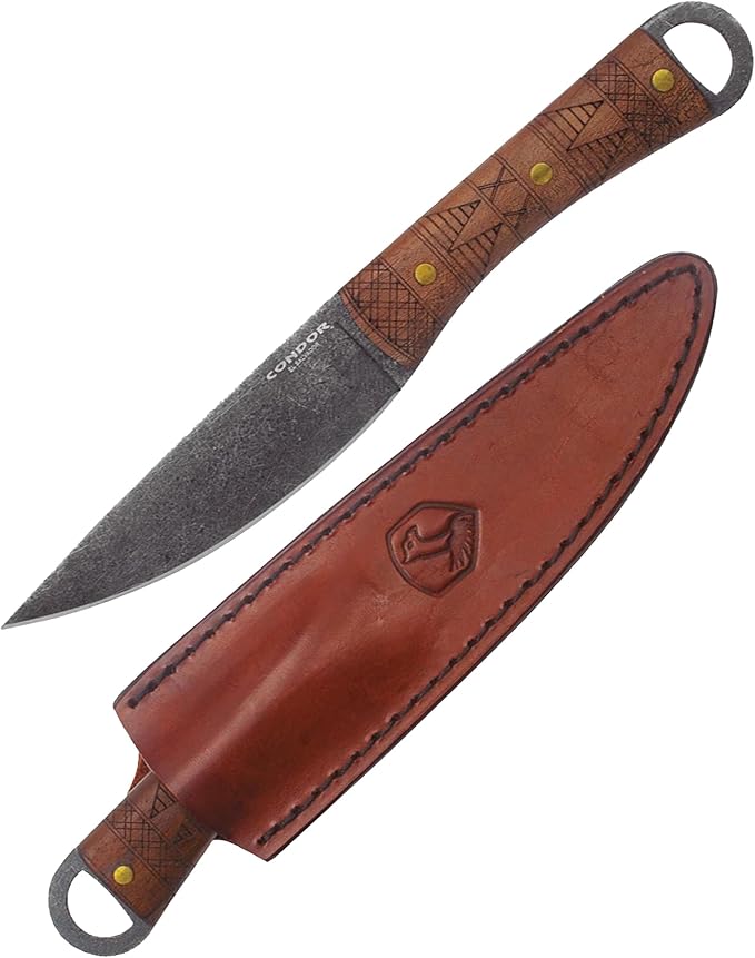 Condor Tool &amp Knife Lost Roman Fixed Blade Knife - 1075 High Carbon Steel - Hand Crafted Welted Leather Sheath - Walnut Handle - 4.9 Inches Blade - 3mm Thick - 7.3 Ounce