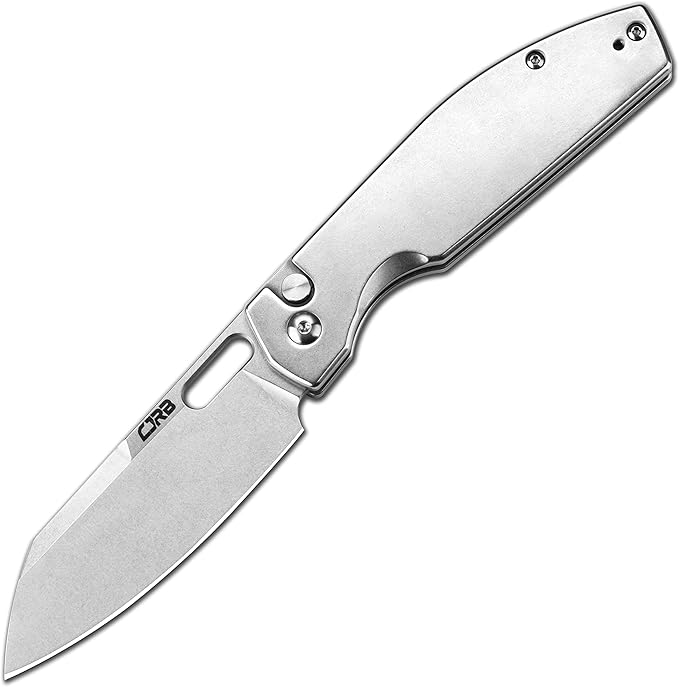 CJRB Pocket EDC Knife Ekko(J1929) Button Lock Small Folding Knife AR-RPM9 Steel Blade and Silver Stainless Steel Handle Outdoor for Men Women