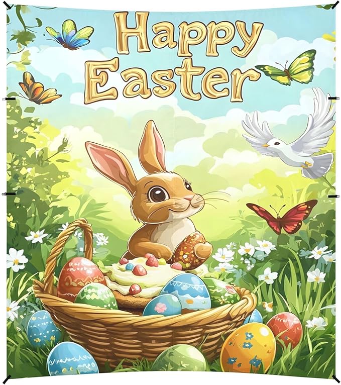 Happy Easter Eggs Spring Bunny Beach Tent Sun Shelter Set UPF50+ UV Protection 10.5 x 9.19 FT Camping Shade Canopy with Sandbags Sand Anchors Carrying Bag and Others