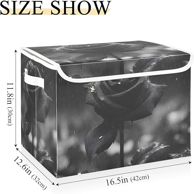 AIXIWAWA Lidded Storage Cube (Rose Black) Fabric Foldable Closet Bins with Flip Lid and Handles Organizer Basket Container 16.5 x 12.6 x 11.8 IN