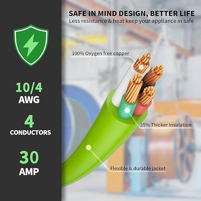 POWGRN 50Feet 30 Amp Generator Extension Cord 4 ProngHeavy Duty NEMA L14-30P/L14-30R125/250V 7500WGreen 10 Gauge STW Twist Locking Generator to House Power Cords with Cord OrganizerETL Listed