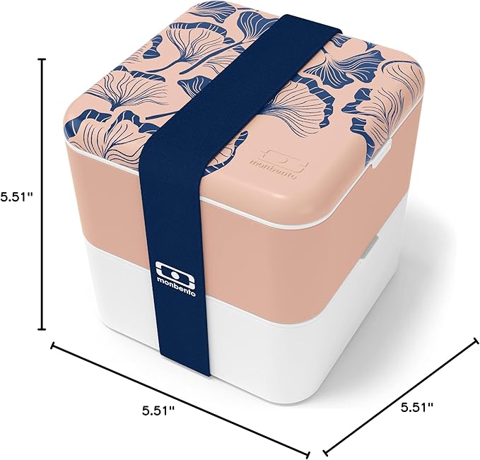 monbento - Large Bento Lunch Box MB Square Ginkgo with 2 Compartments - 57 oz - Leakproof Lunch Box for Work/Picnic/Meal Prep - BPA Free - Microwave &amp Dishwasher Safe - Pink &amp Blue
