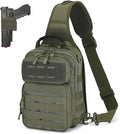 HUNTVP Sling Bag for Men Concealed Carry Bag Tactical Sling Bag Crossbody Molle CCW Chest Pack Backpack EDC Military Shoulder Bag with Holster &amp Accessory Slots Army Green