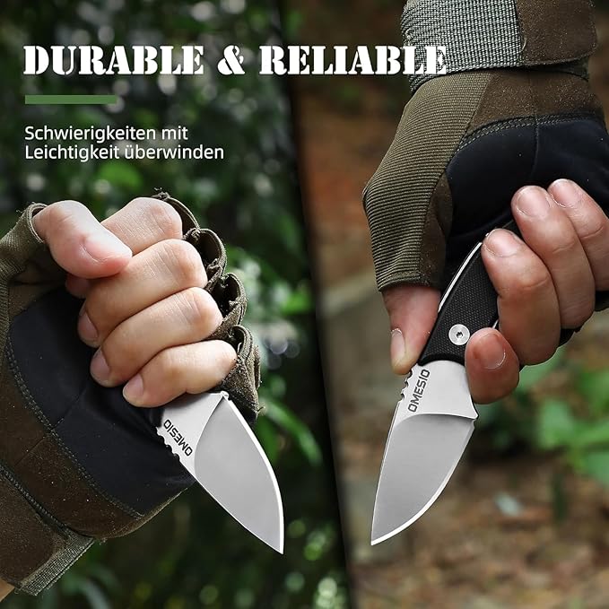 Omesio Neck Knife 5.43 Neck Knife with Sheath and Necklace Full Tang Small Fixed Blad Knife D2 Steel 2.17-Inch Blade G10 Handle for Outdoor Survival Camping Tactical