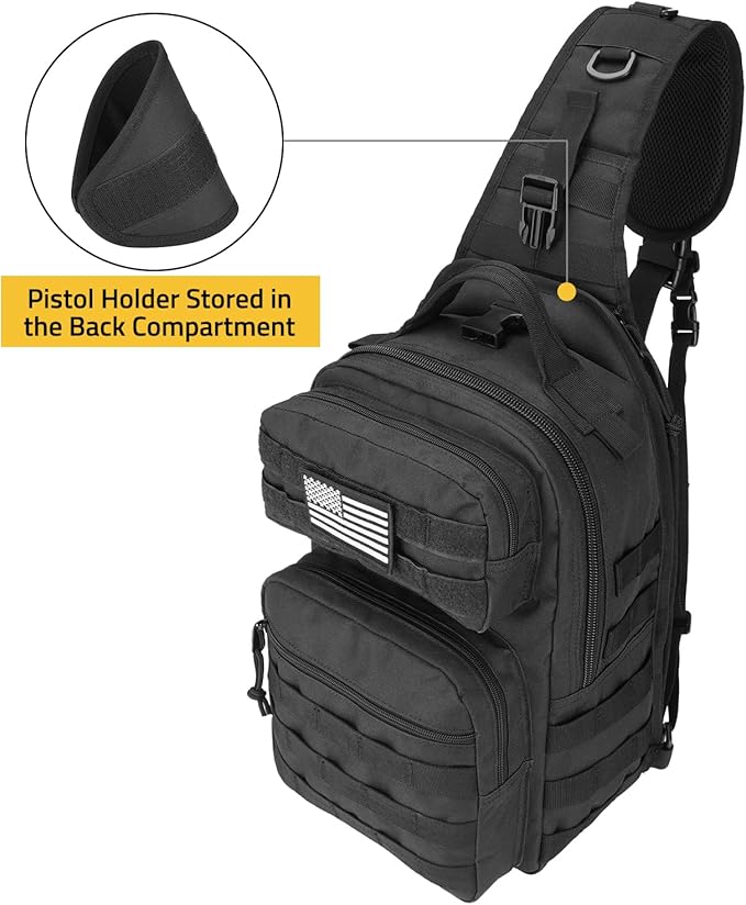 CVLIFE Tactical Sling Bag Backpack for Men Military Shoulder Sling Bag Molle Detachable Tactical Bag with Bottle Holder Hidden Pocket Daily Day Pack Work Bag for EDC Hiking Black