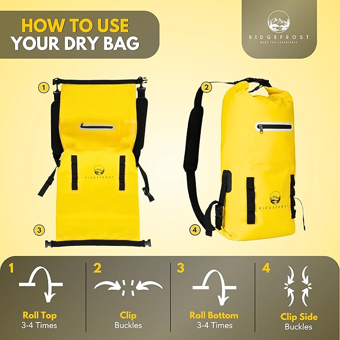 Ridgefrost 20L Dry Bag | Waterproof w/2 Compartments | Dry Bag for Beach &amp More | Lightweight Roll-Top &amp Roll-Bottom backpack