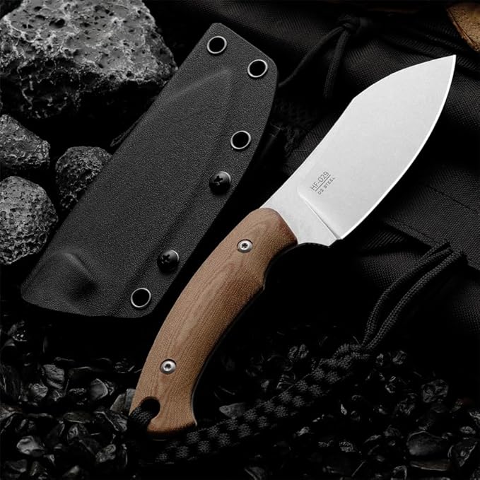 HUANG FU D2 Steel Hunting Knife 10.23 Inches Fixed Blade with Glass Reinforced Nylon Handle Black