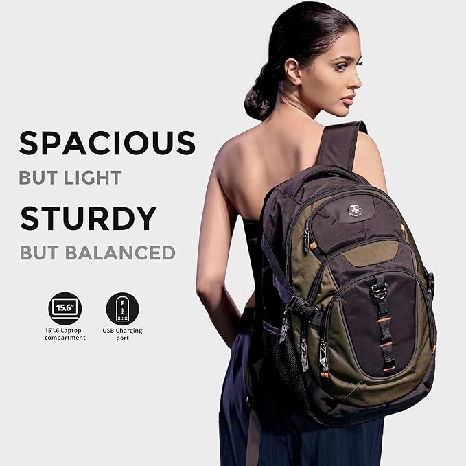 Swissdigital Design Laptop Backpack with USB Charging Port Travel Backpack Fits 15.6 inches Computer 31L College School Backpack for Men Tan/Black | SD803-34