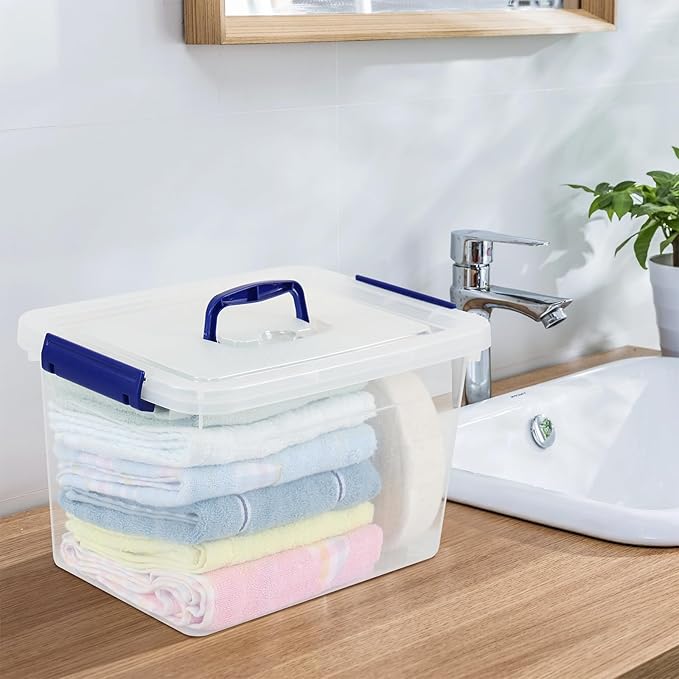 Farmoon 12 Quart Clear Plastic Lidded Storage Bin Latching Storage Box with Handle 1 Pack
