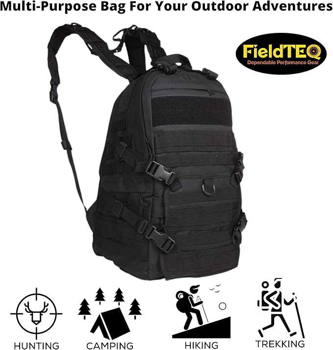 Tactical Backpack - Military Survival Patrol Bag - 40L Bug Out Bag - Molle webbing - for Camping Hunting Hiking Trekking &amp other Outdoor Adventures - Black