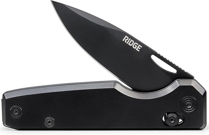 Ridge Everyday Folder Knife - Premium EDC Pocket Knife Sandvik 14C28N Steel Drop Point Blade with Black DLC Finish Ceramic Bearings Deep Carry Clip &amp Multipurpose Design (Royal Black)