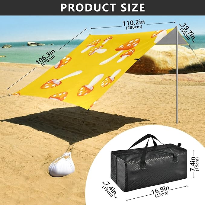 Beach Canopy with Windproof Ropes &amp Sandbags Beach Tent Sun Shade Sun Shelter for Camping Trips Fishing Backyard Fun or Picnics Mushroom