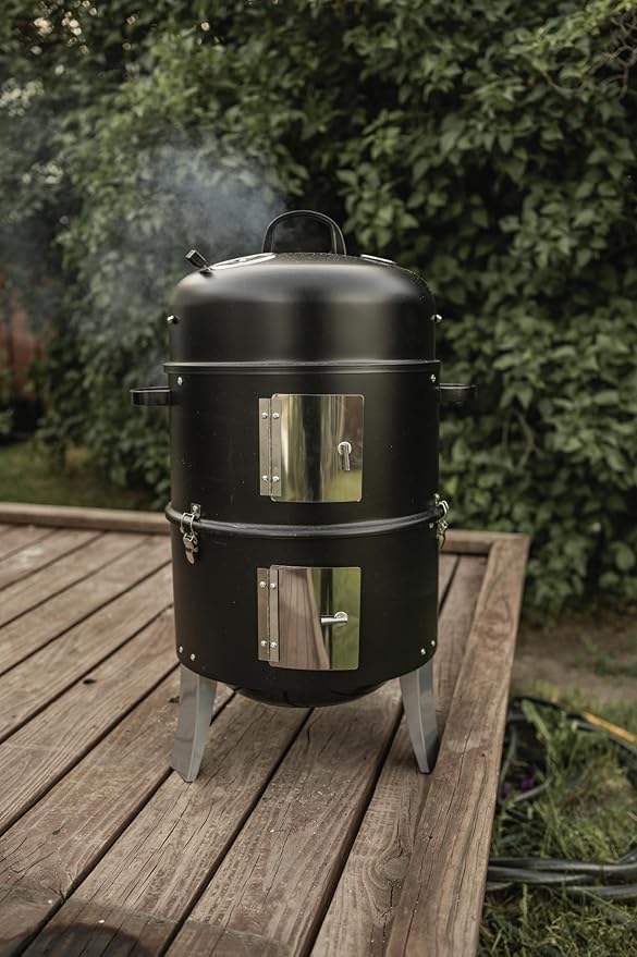 GasOne Vertical Smoker with Thermometer – 16 Inch Heavy Duty Charcoal Smoker – Multipurpose Charcoal BBQ Grill Smoker for Outdoor Camping – Easy Assembly 2 Access Doors Grill with Smoker