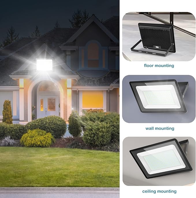 2 Pack 300W LED Flood Light Outdoor2000W Equivalent 36000LM 6000K Daylight White Super Bright FloodLight with PlugIP66 Waterproof Commercial Lighting for Sports FieldsCountsArenaStadium