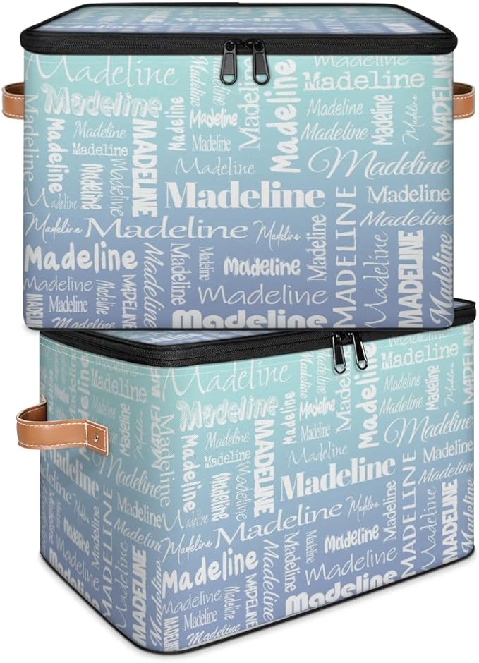 Custom Storage Basket with Name Personalized Keepsake Box with Zipper Lid Foldable Fabric Memory Bin Large capacity with Handle Green Blue Gradient