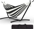 Double Hammocks with Stand for Outside Portable Space Saving Heavy-Duty Steel Stand for Indoor Outdoor Patio with Carrying Bag 450 lbs Capacity
