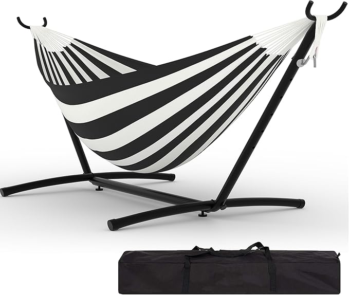 Double Hammocks with Stand for Outside Portable Space Saving Heavy-Duty Steel Stand for Indoor Outdoor Patio with Carrying Bag 450 lbs Capacity