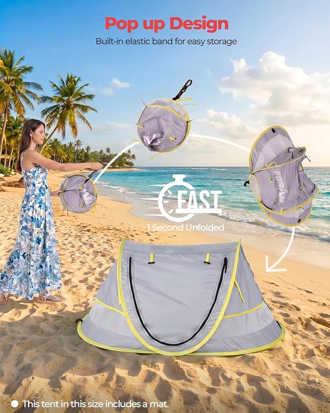 Poray Portable Baby Beach Tent with UPF 50+ Sun ShelterMosquito Net and Sunshade Ideal Pop Up Kids Travel Tent with Carry Bag &amp 2 StakesOutdoor Indoor Play and Sun Protection