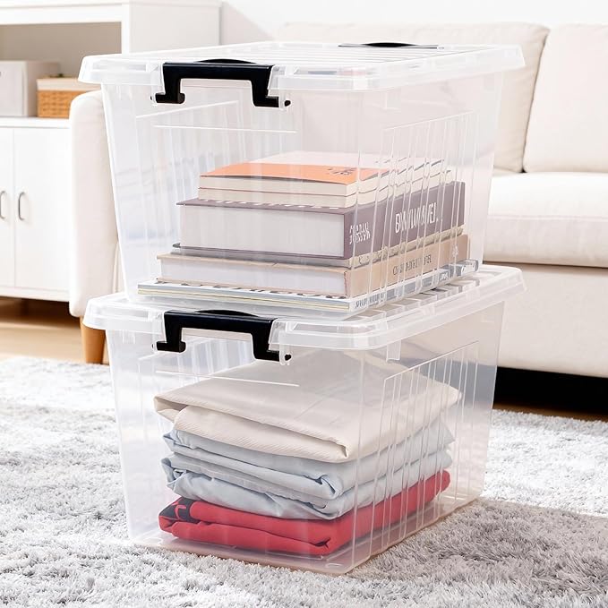 Citylife 22 QT Clear Plastic Storage Bins with Lids Stackable and Nestable Storage Boxes with Lids Large Plastic Storage Containers for Garage Closet Kitchen 2 Packs