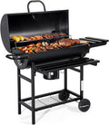 MASTER COOK Barrel Charcoal Grill with Foldable Front Shelf 686 Sq.in. Cooking Area Outdoor bbq GrillThermometer and Adjustable Air Vents for Patio PartiesBackyard Tailgating Black