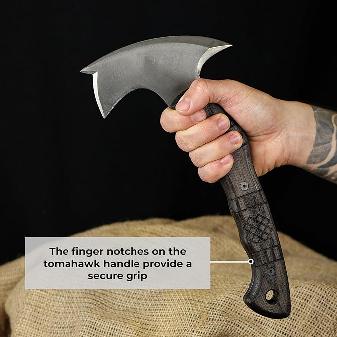 Forged Tomahawk Handmade Camping Hatchet Bushcraft Axe Full Tang with Kydex Sheath Functional Tomahawk AncientSmithy for Outdoor (Compact Hatchet)