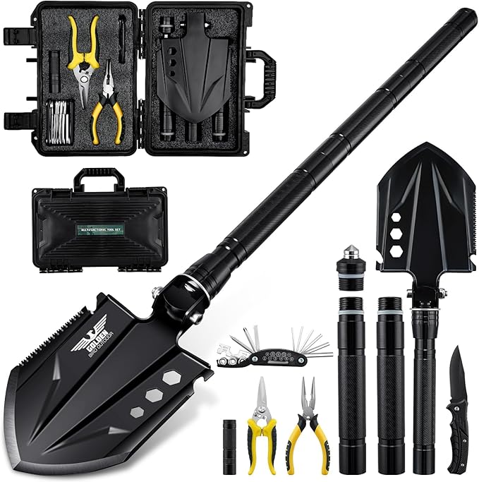Golden Bird Survival Shovel Set - Multi-Tool Folding Camping Shovel with Carrying Case for Outdoor 30 Inch Lengthened Handle Tactical Shovels Off-Road Sand &amp Snow for Men Women