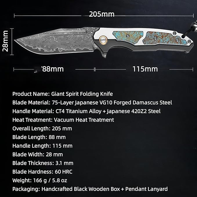 Damascus Steel Folding Knife HRC 60 Pocket Knife for Men 67-Layer Damascus Steel Folding Knife Pocket Knives Hunting Knifes Gift for Boyfriend who Loves Hunting Camping Essentials Men Gifts