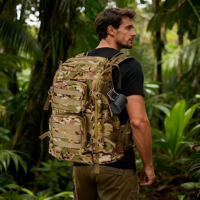 Timeet Tactical Backpack 45L for Men Military Backpack 3 Day Assault Pack with U-Shaped Wide Opening Water-Resistant Hiking Backpack for Travel Camping Survival Molle System (Camouflage 20 Inch)