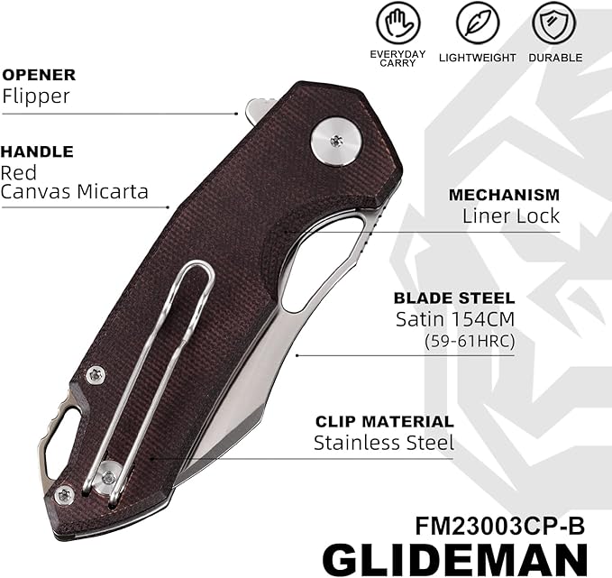Pocket Knife for Men154CM Steel BladeHunting Knife Camping Folding Knives with for OutdoorSurvivalTacticalHunting and Camping（Red）