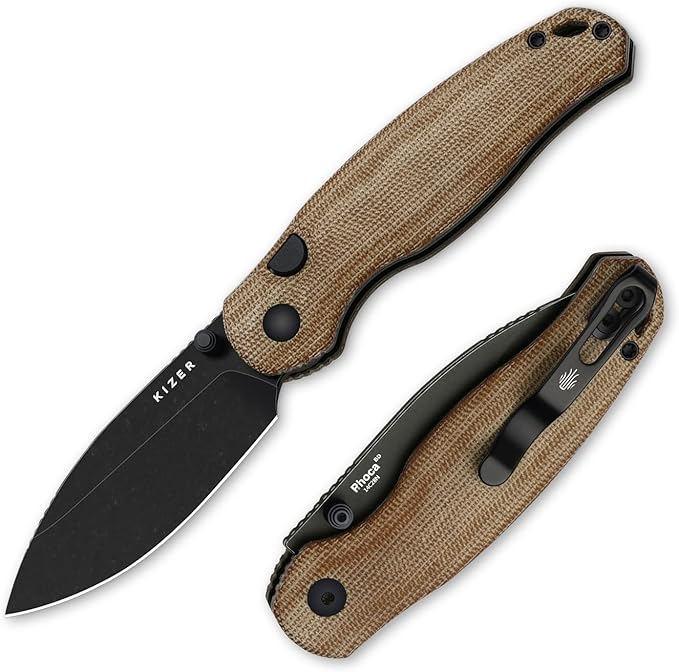 Kizer Phoca BD Pocket Knife 2.95 Drop Point 14C28N Blade Folding Knives with Brown Norplex UltreX™ Micarta Handle Thumb Stud EDC Knife for Men Women V3781BDA1