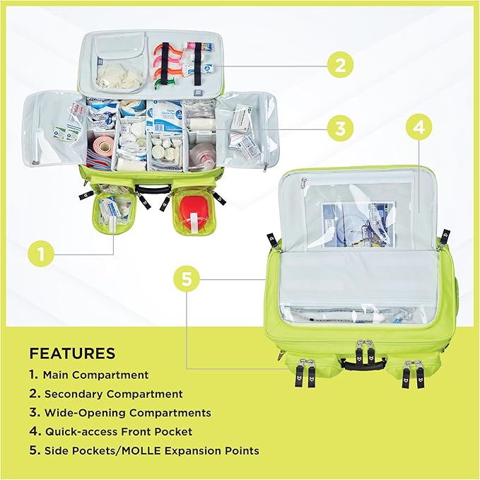 MERET OMNI PRO X Emergency Medical Backpack – Modular Trauma &amp First Aid Organizer with Easy to Clean Material – MOLLE Compatible – High Viz Yellow